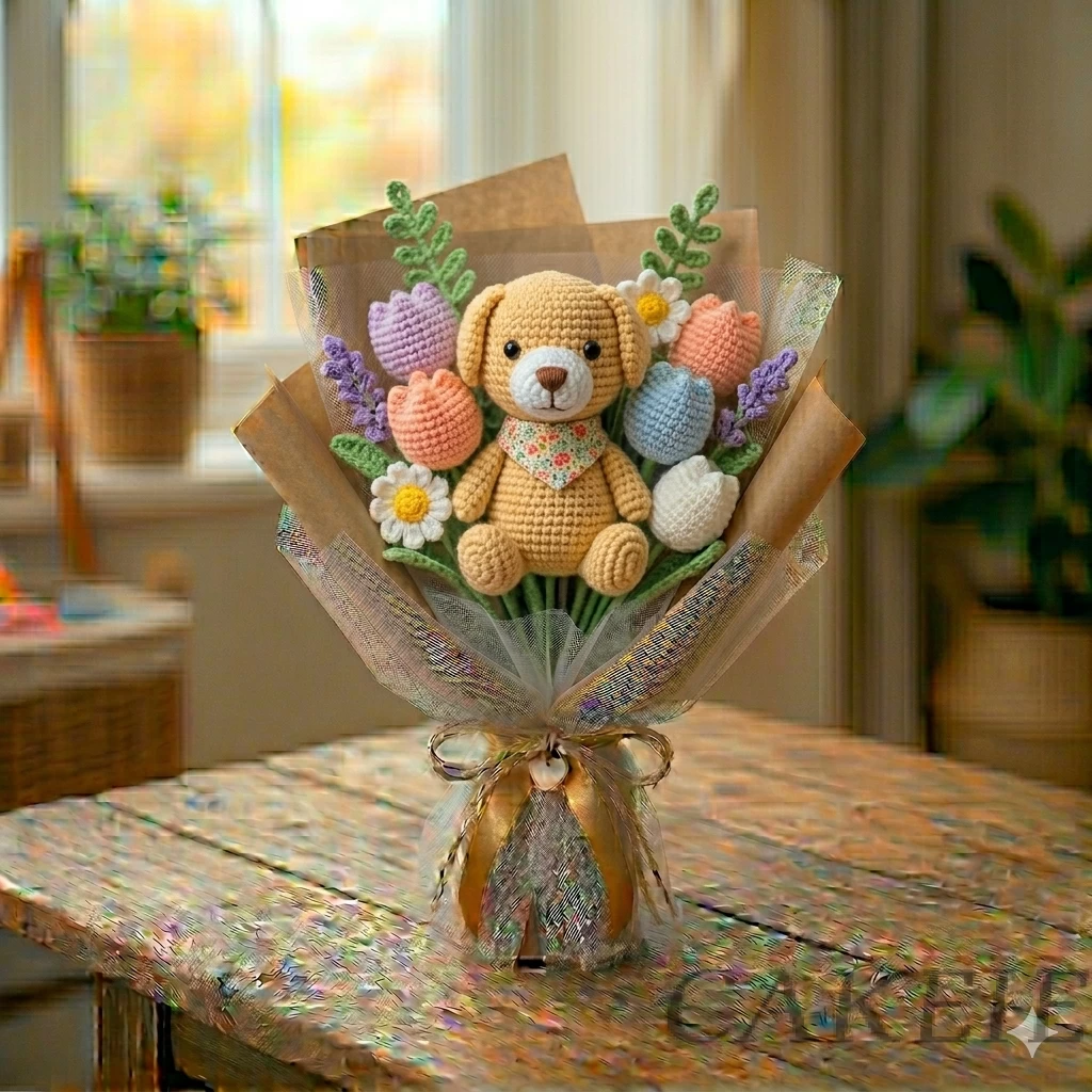 Crochet Dog Flower Bouquet
